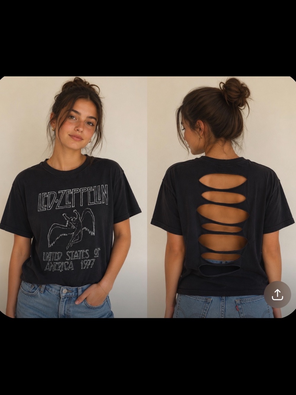 Black Cutout Back Led Zepplin Graphic Tee - Women
